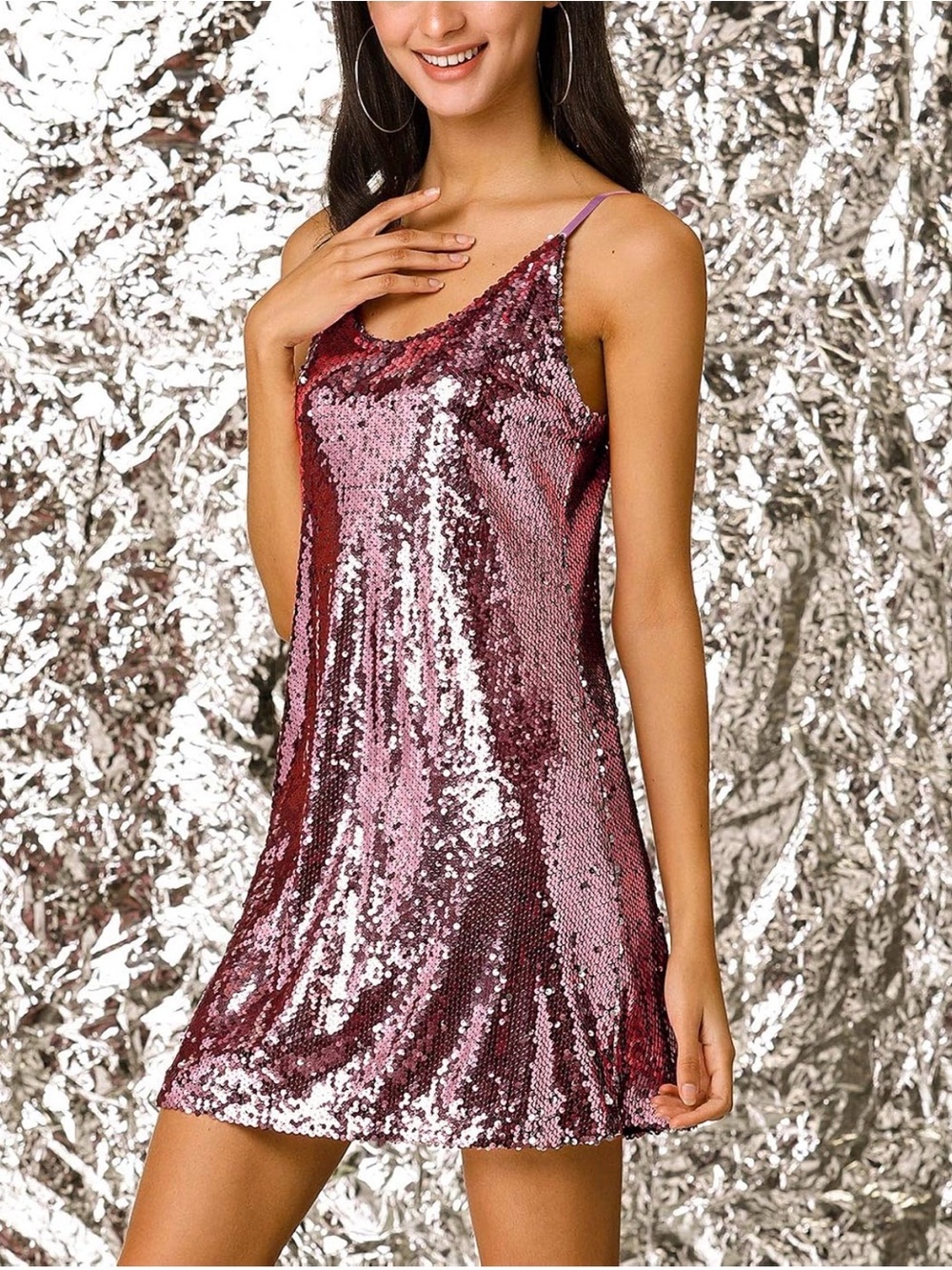NWT Allegra K Pink Sequin Slip Mini Dress Club Party, Medium